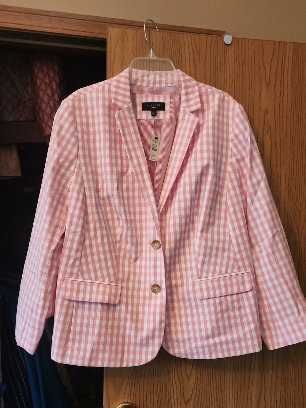 Talbots Pink Gingham Two-Button Blazer